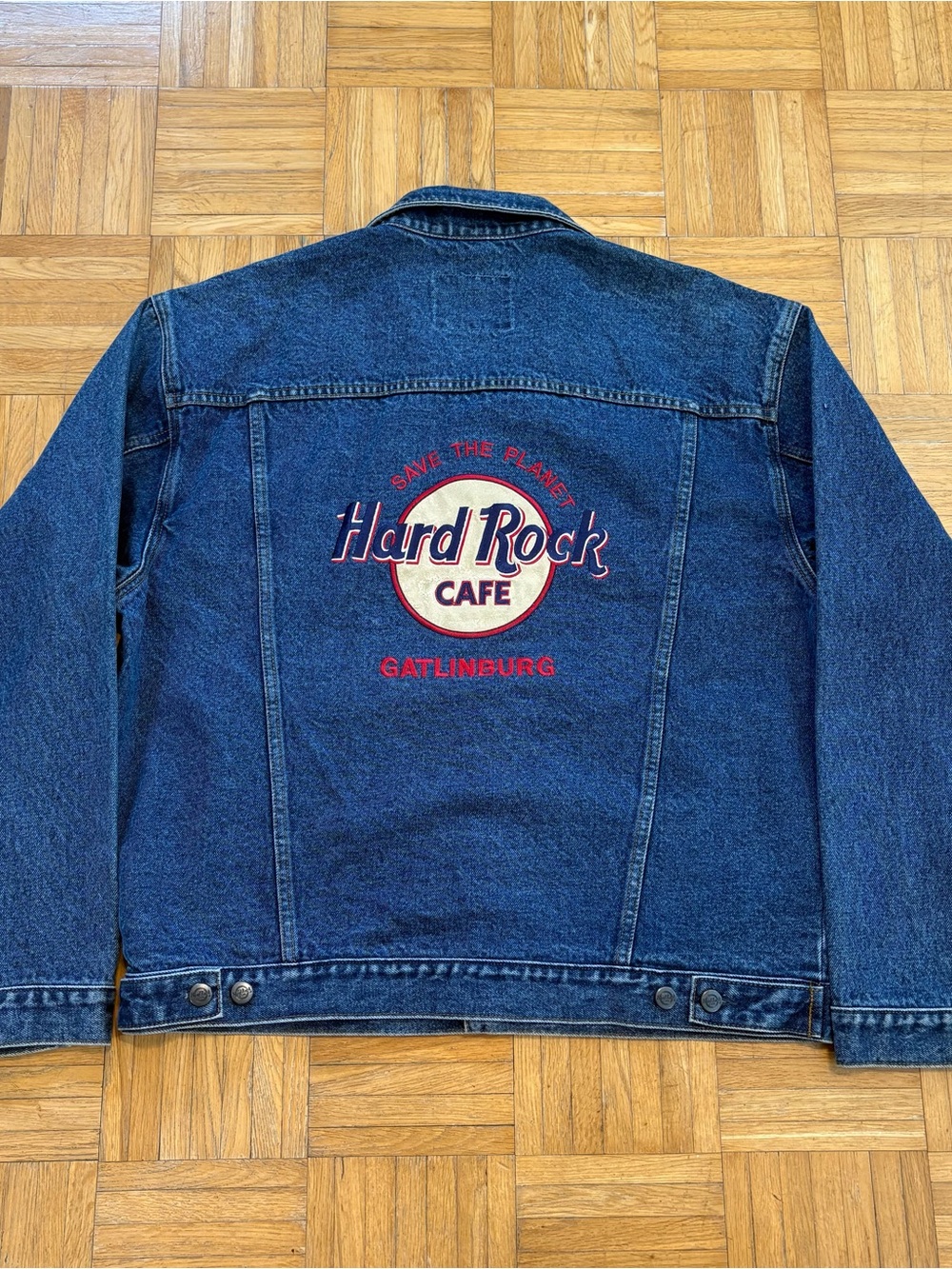 Vintage Hard Rock Cafe Gatlinburg Tn Save The World Denim Jean Jacket